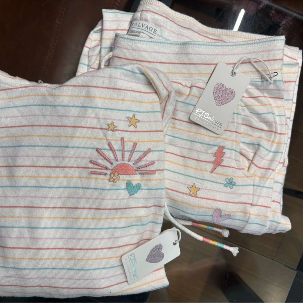 BRAND NEW WITH TAGS P.J. Salvage Pastel Stripe Pajama Set - White/Multi